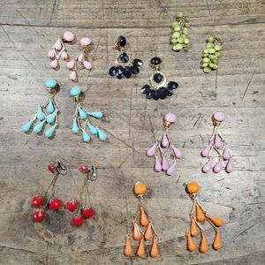 Vintage Hong Kong Plastic Clip Earrings LOT Retro Groovy Mod Funky 70's Dangle